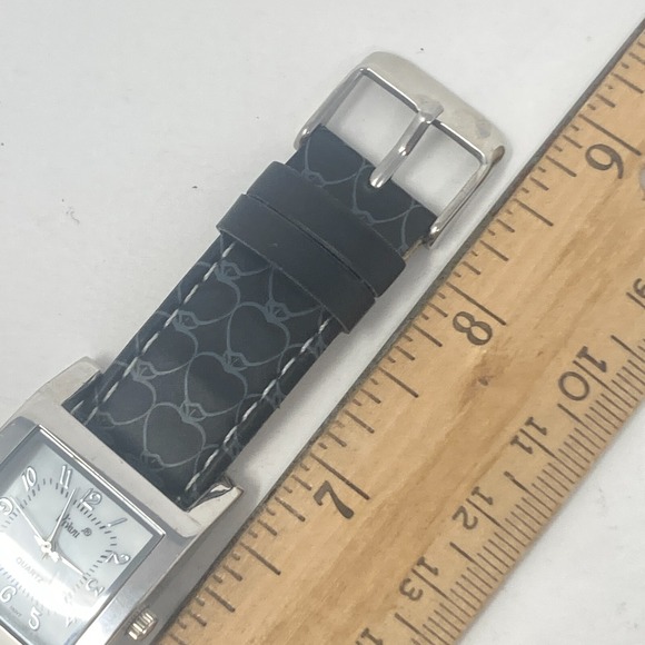 Vivani Watch Women 25mm Silver Tone MOP Dial Black Heart Band New Battery 8" - Picture 15 of 16